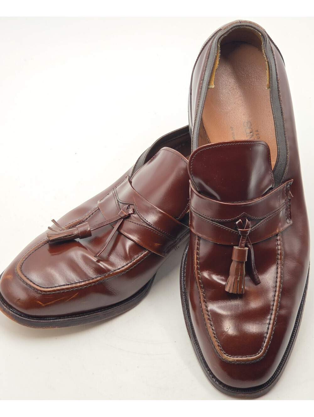 Allen Edmonds Biscayne 8884 11D Burgundy Tassel Loafers Vintage 1980s USA